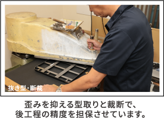 抜き型・裁断 歪みを抑える型取りと裁断で、後工程の精度を担保させています。